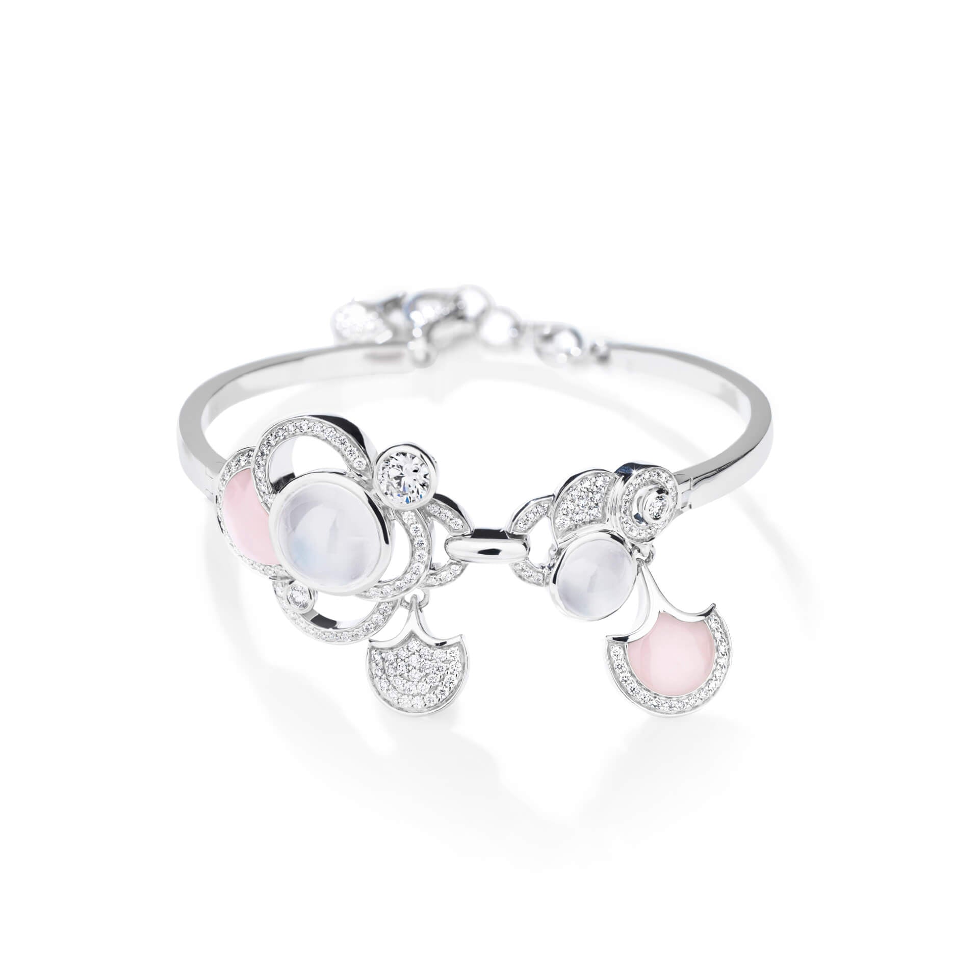 Raindrop Moonstone and Pink Opal Bangle