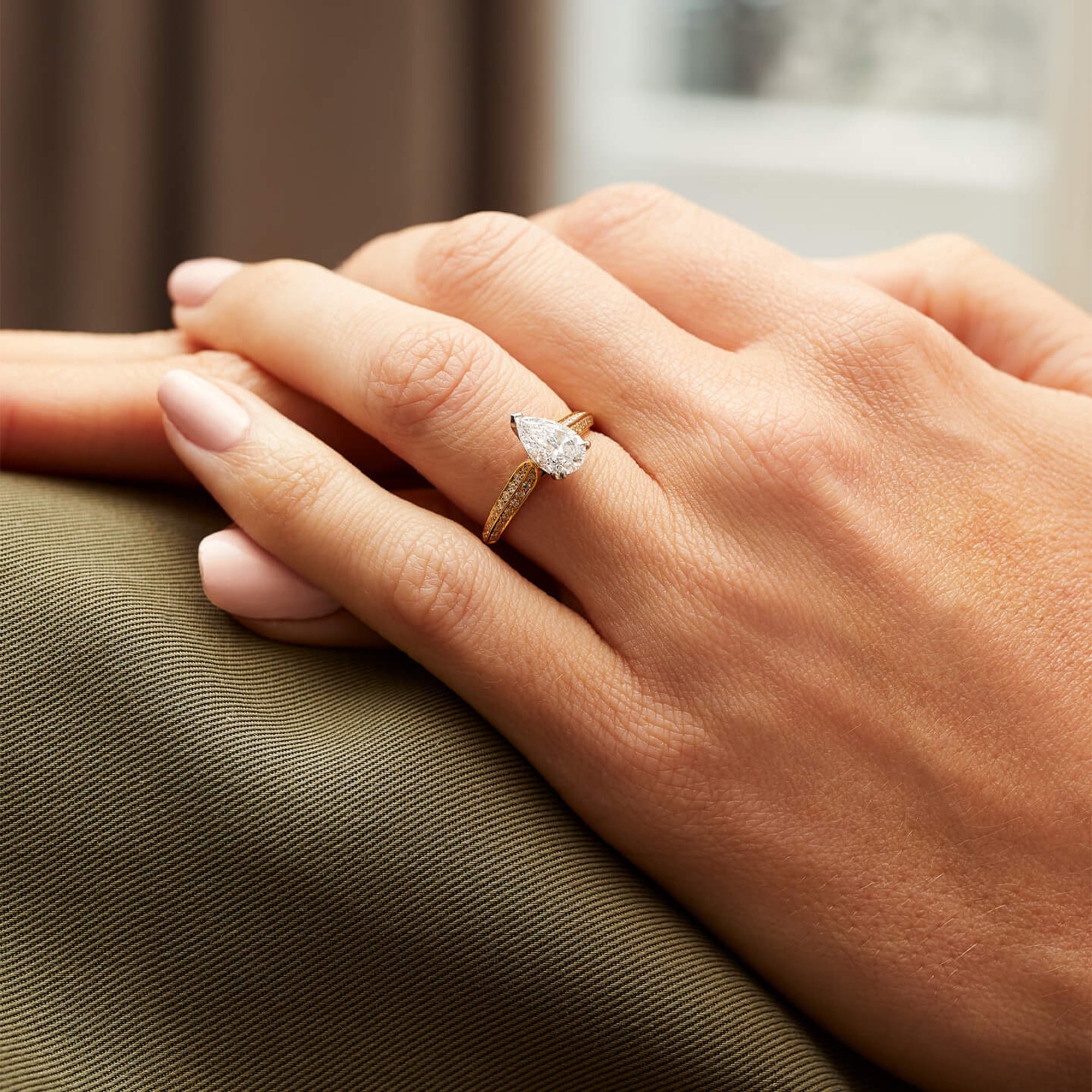 Petal Pear Cut Yellow Gold Diamond Engagement Ring