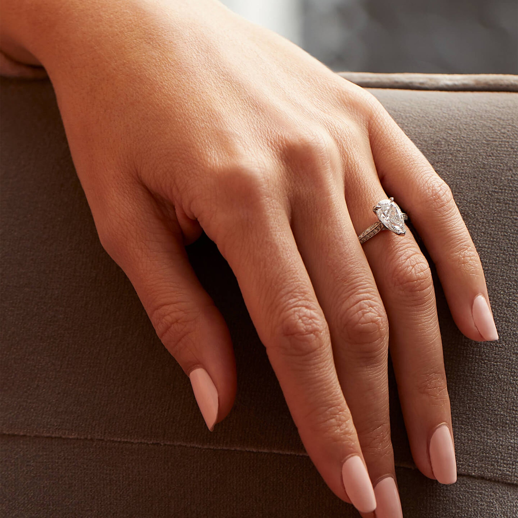 Petal Pear Cut Platinum Diamond Engagement Ring