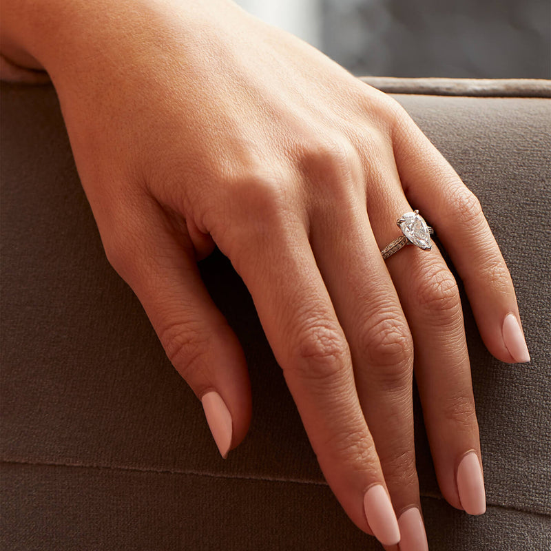 Petal Pear Cut Platinum Diamond Engagement Ring