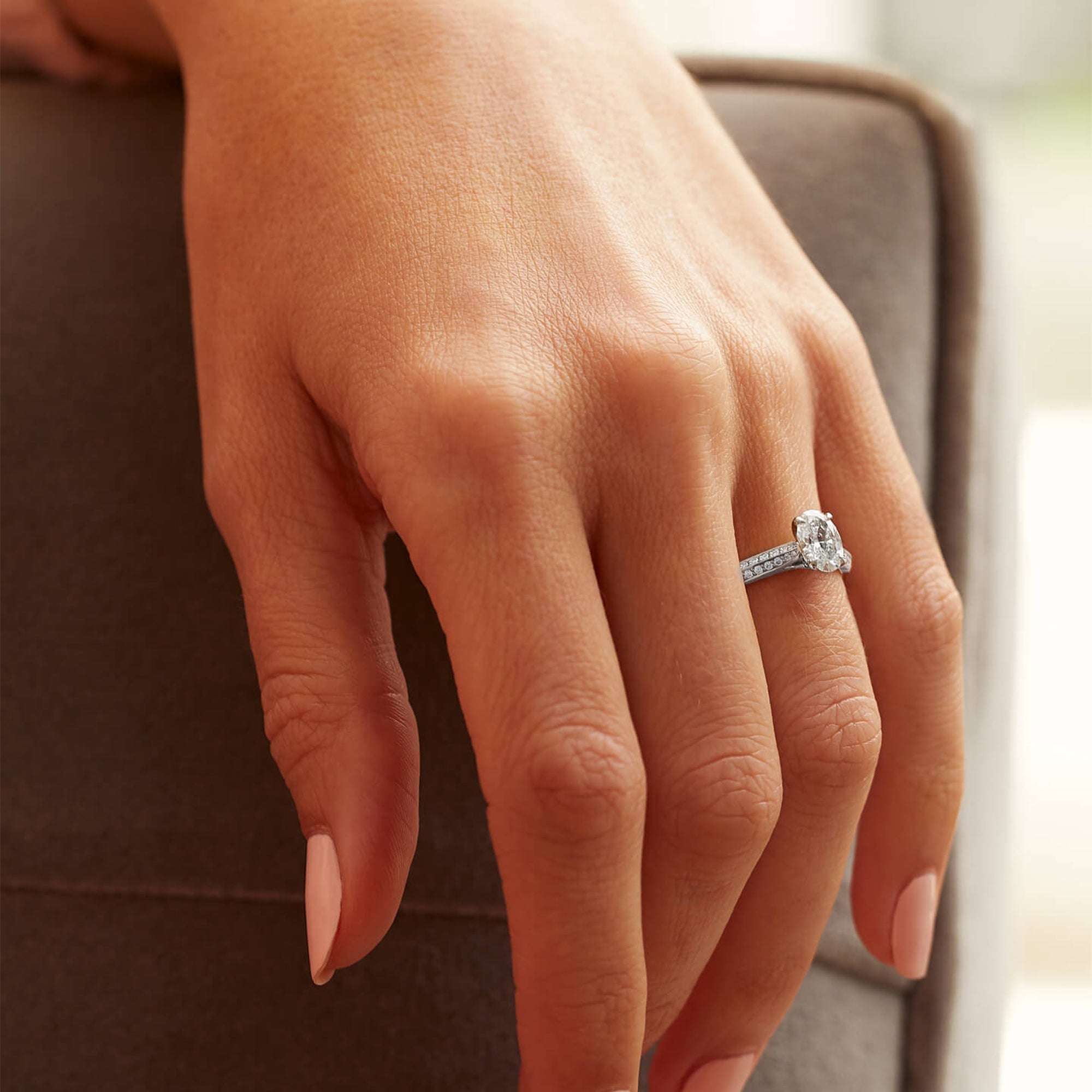 Petal Oval Cut Platinum Diamond Engagement Ring