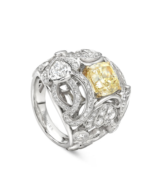 Chalk Stream Yellow Cushion Platinum Diamond Ring