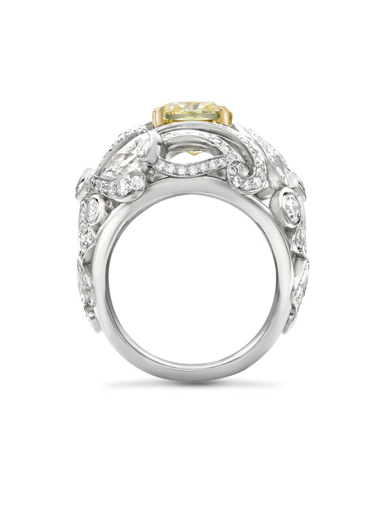 Chalk Stream Yellow Cushion Platinum Diamond Ring