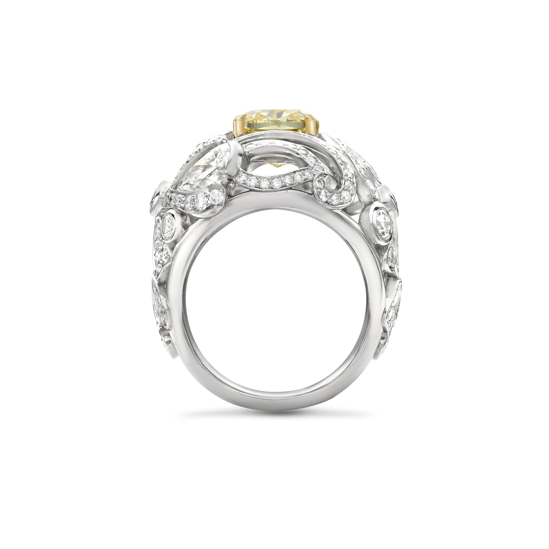 Chalk Stream Yellow Cushion Platinum Diamond Ring