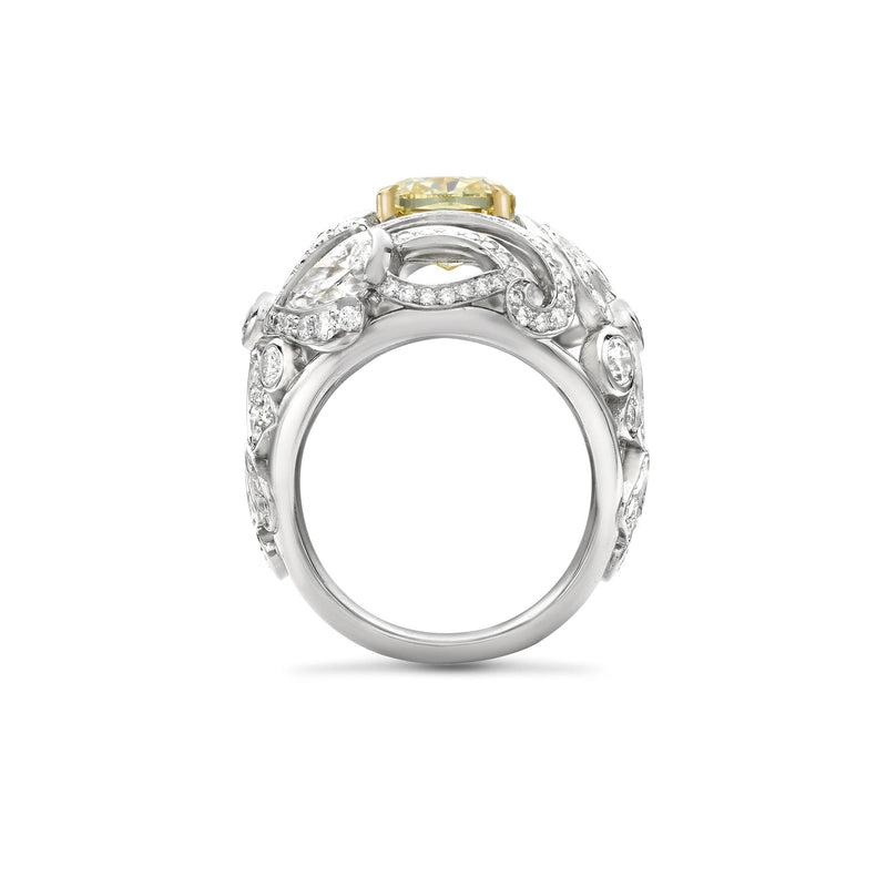 Chalk Stream Yellow Cushion Platinum Diamond Ring