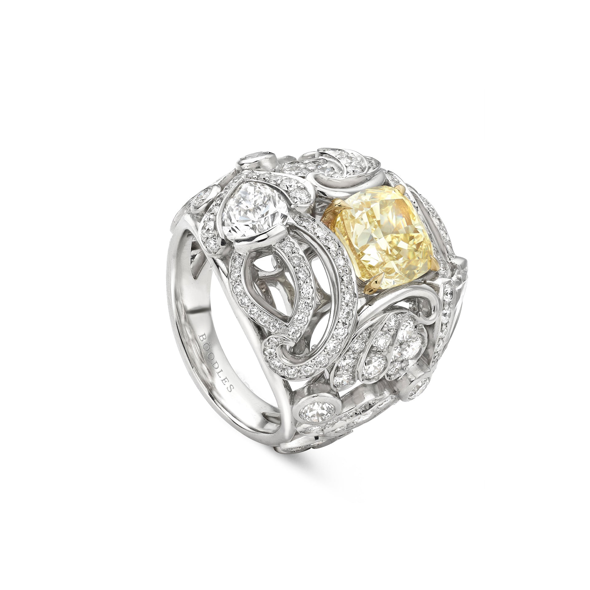 Chalk Stream Yellow Cushion Platinum Diamond Ring