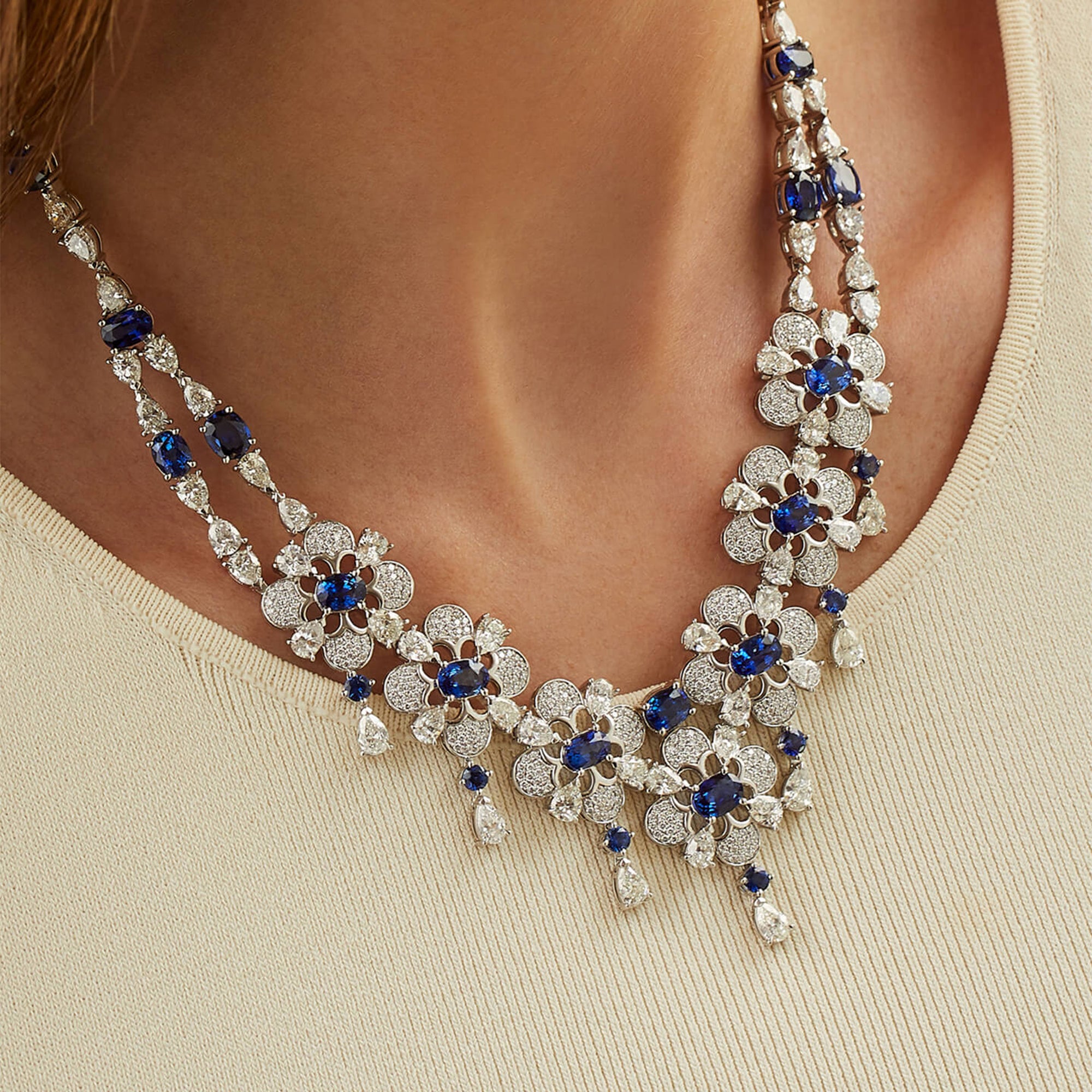 Blues and Royals Sapphire Diamond Necklace