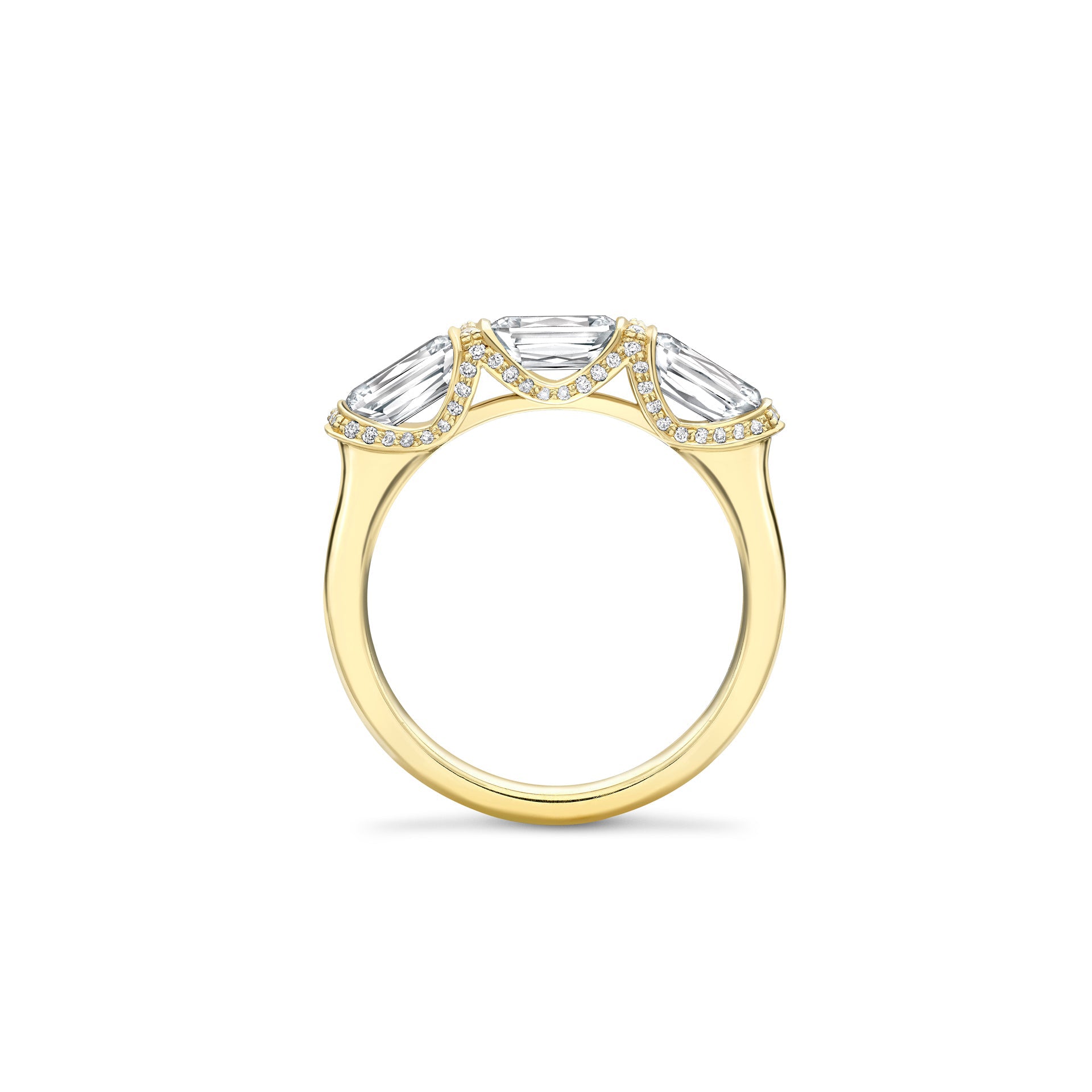 Ashoka Three Stone Diamond Yellow Gold Eternity Ring