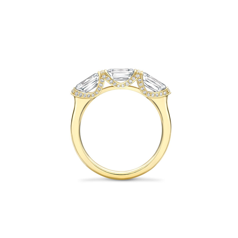 Ashoka Three Stone Diamond Yellow Gold Eternity Ring