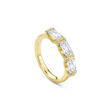 Ashoka Three Stone Diamond Yellow Gold Eternity Ring