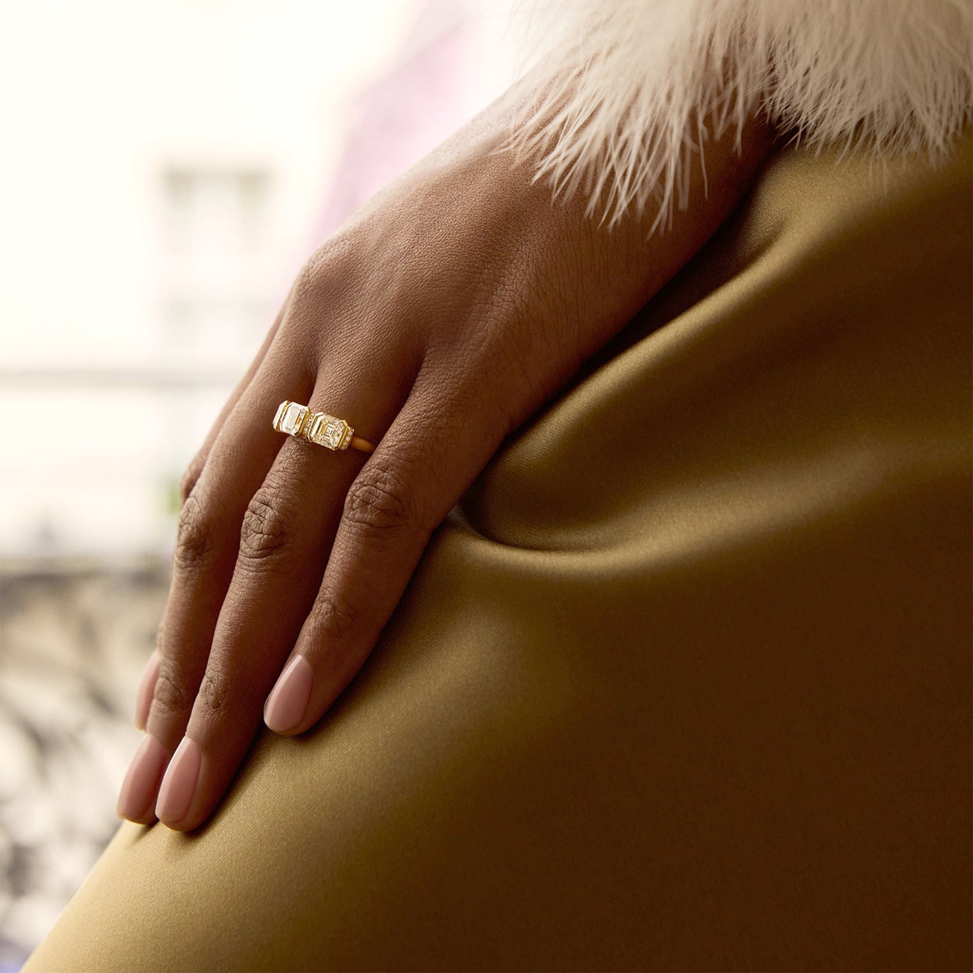 Trilogy Asscher Cut Diamond Yellow Gold Ring