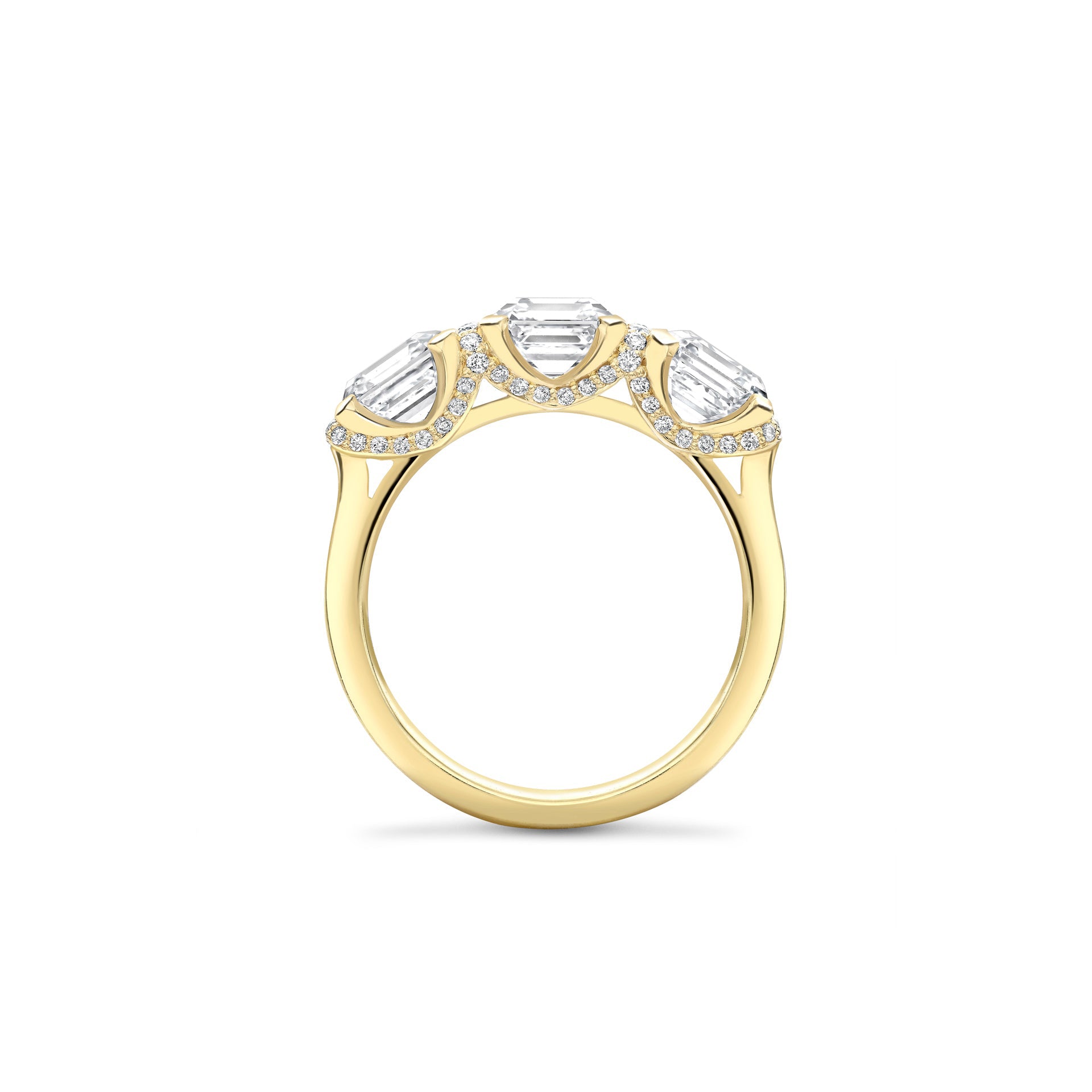 Trilogy Asscher Cut Diamond Yellow Gold Ring