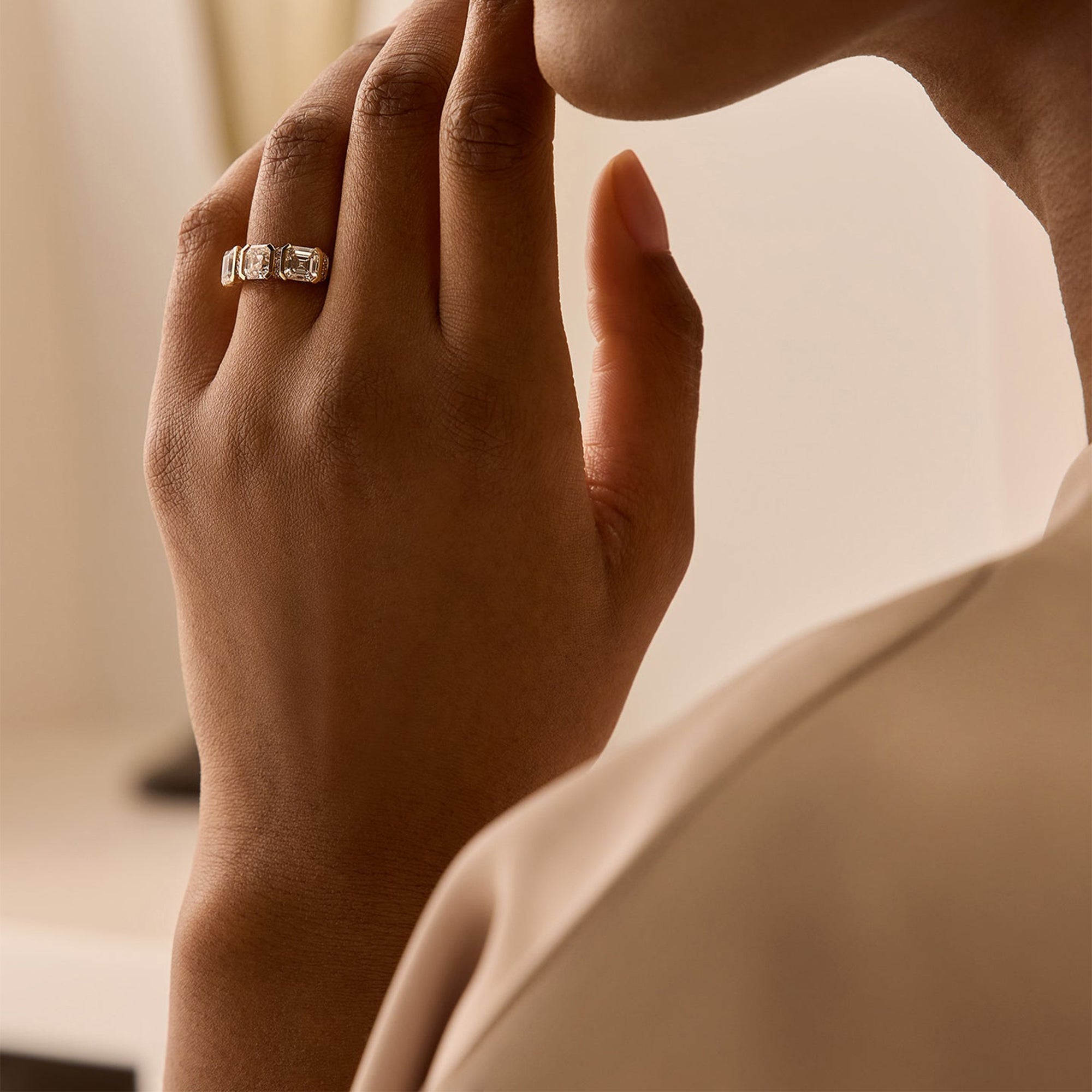 Trilogy Asscher Diamond Rose Gold Ring