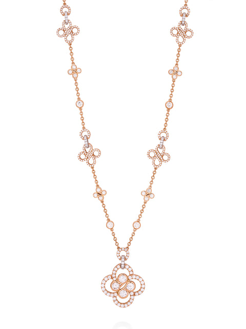 Be Boodles Long Large Motif Rose Gold Diamond Necklace