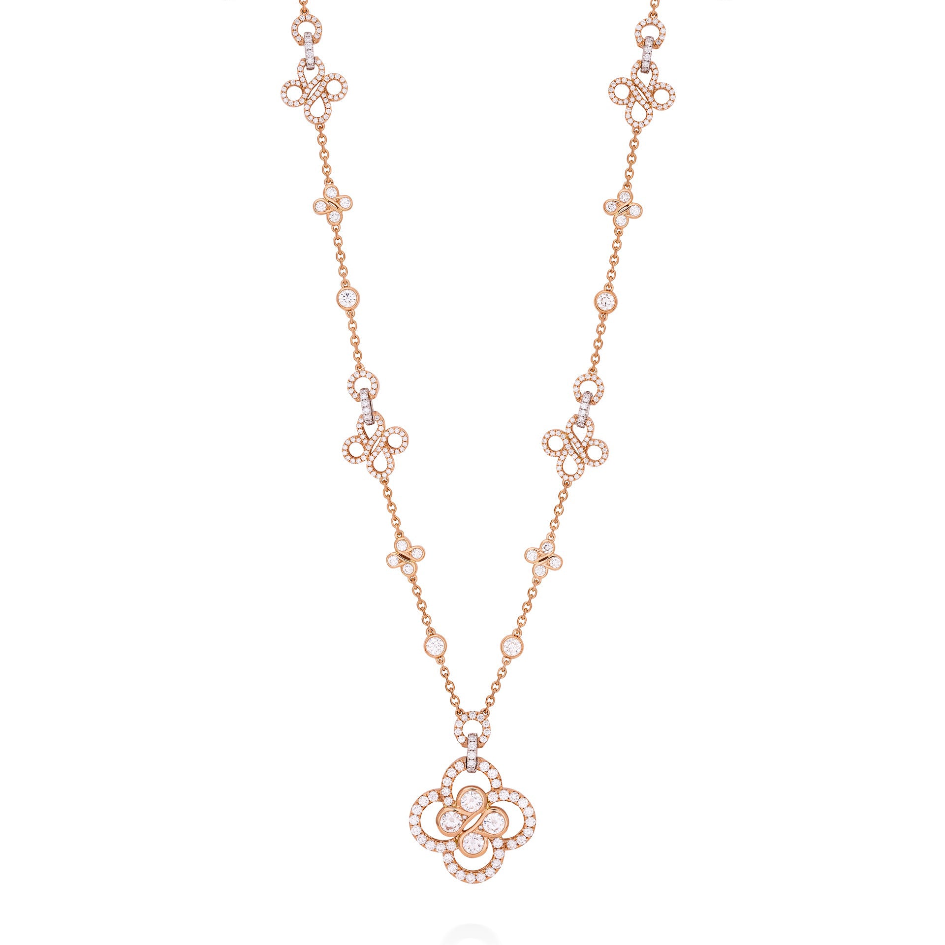 Be Boodles Long Large Motif Rose Gold Diamond Necklace