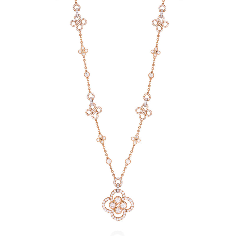 Be Boodles Long Large Motif Rose Gold Diamond Necklace