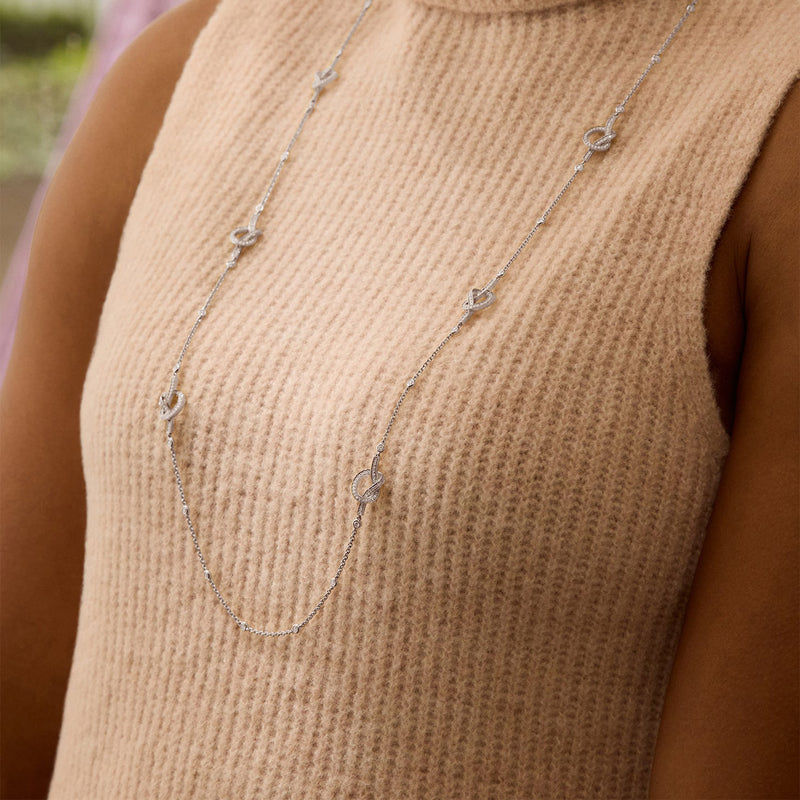 Knot Long White Gold Diamond Necklace