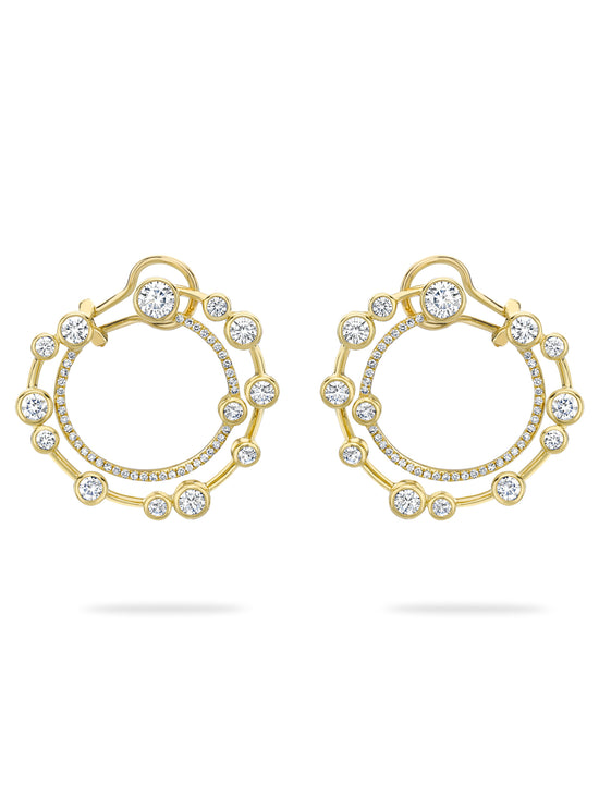 Waterfall Large Diamond Yellow Gold Hoop Earrings