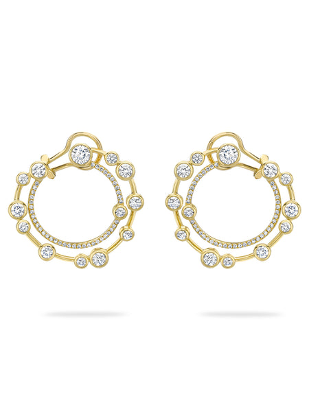 Waterfall Large Diamond Yellow Gold Hoop Earrings