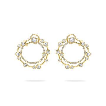 Waterfall Large Diamond Yellow Gold Hoop Earrings