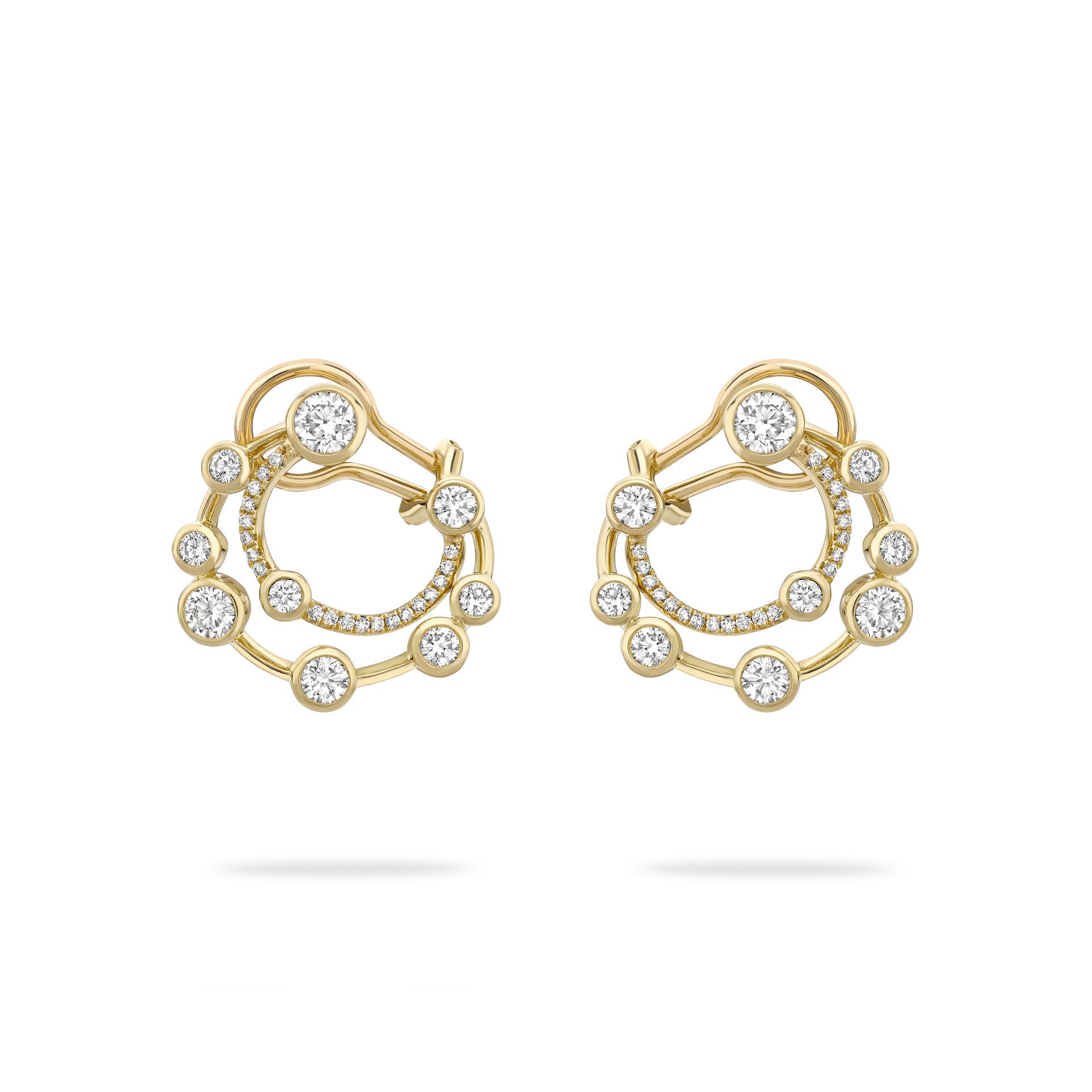 Waterfall Double Hoop Yellow Gold Earrings
