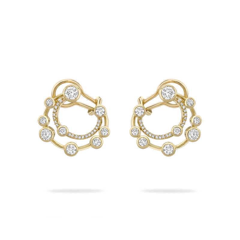 Waterfall Double Hoop Yellow Gold Earrings