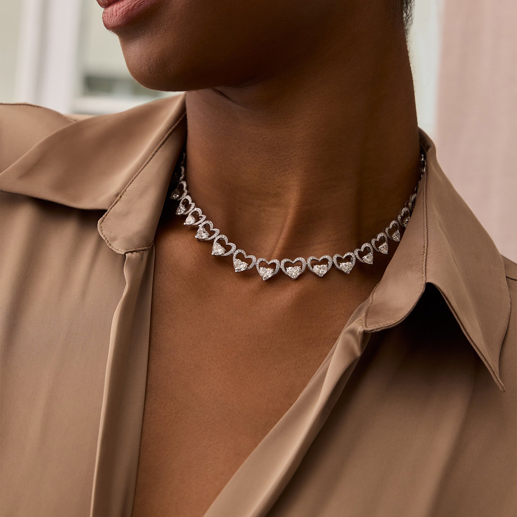 Classic Heart Diamond Platinum Necklace