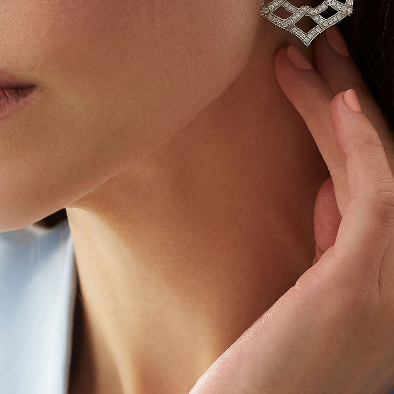 Woodland Pavé Diamond Platinum Earrings