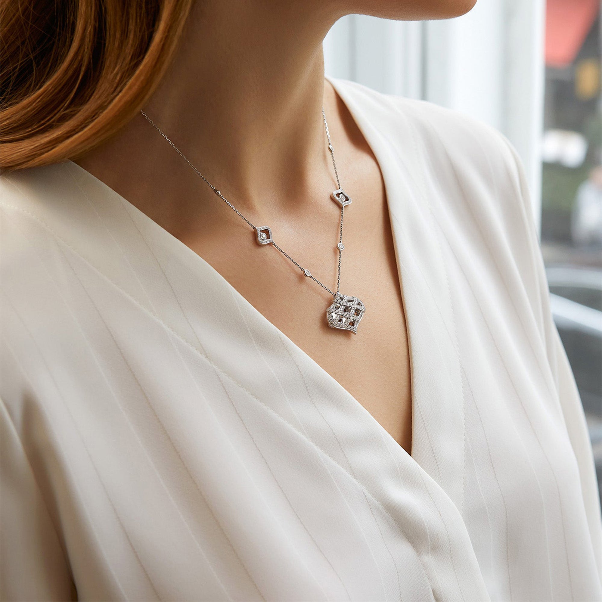 Woodland Pavé Platinum Diamond Pendant