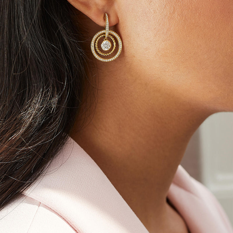 Roulette Single Stone Yellow Gold Drop Earrings