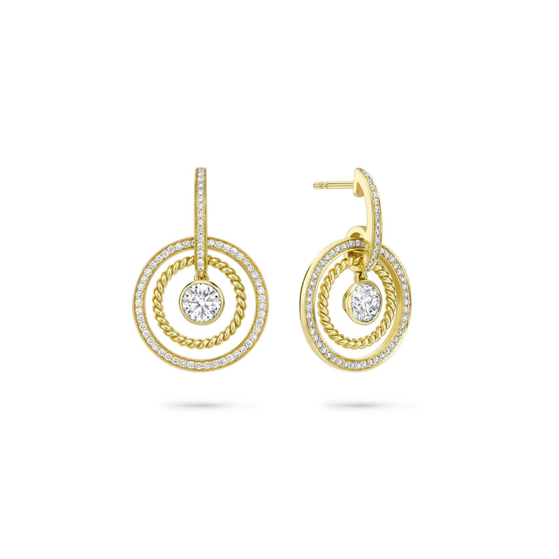 Roulette Single Stone Yellow Gold Drop Earrings