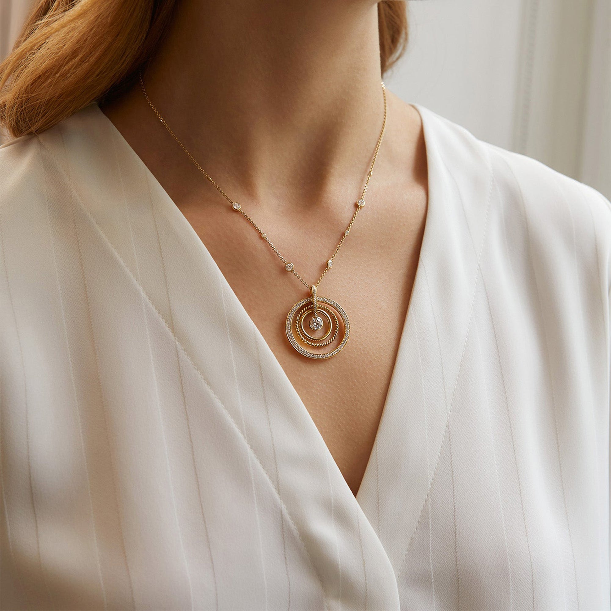 Roulette Diamond Yellow Gold Pendant Necklace