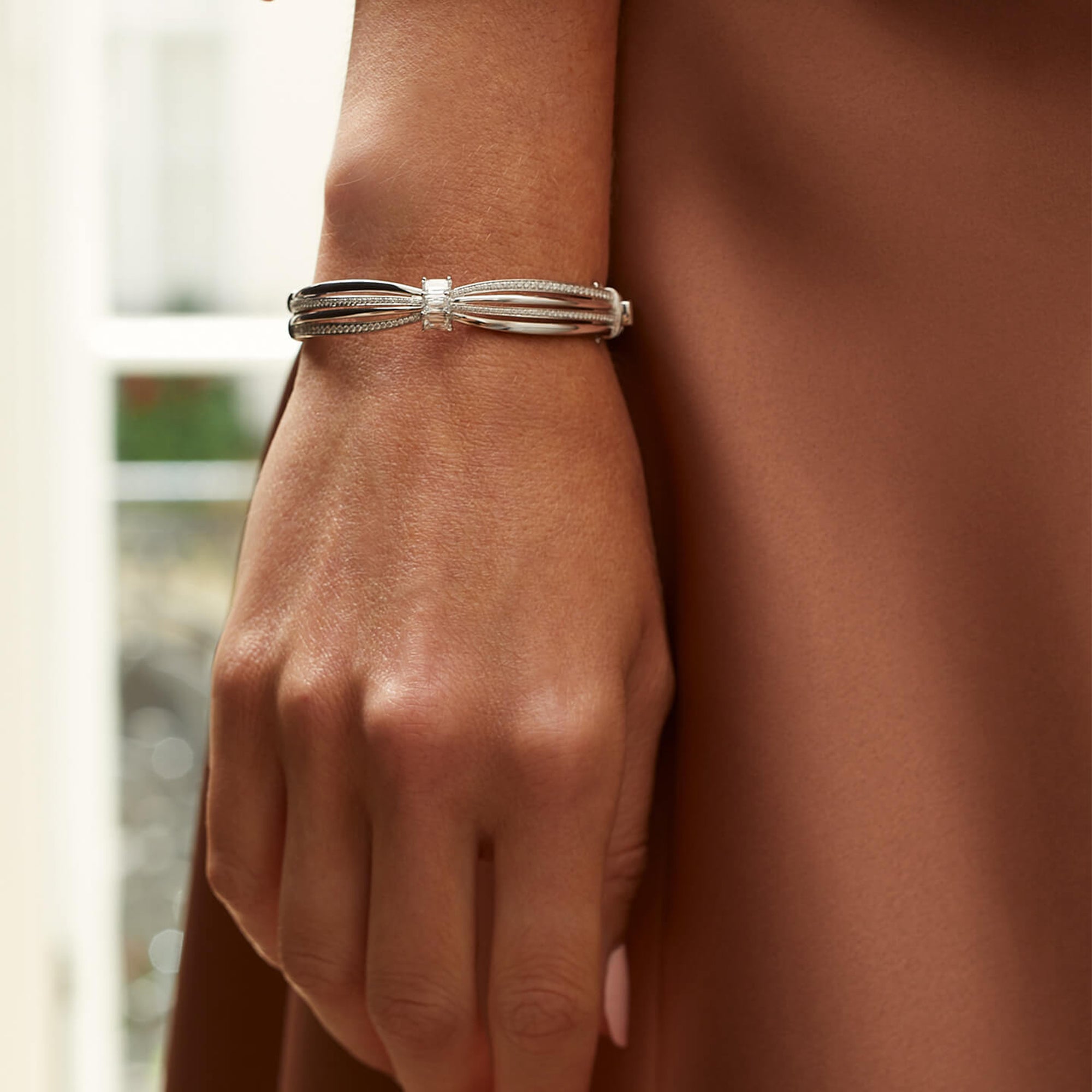 Ribbons Platinum Three Stone Ashoka Diamond Bangle