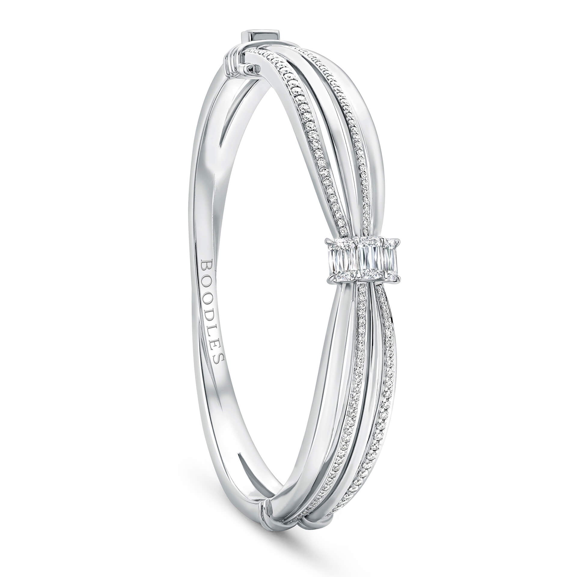 Ribbons Platinum Three Stone Ashoka Diamond Bangle