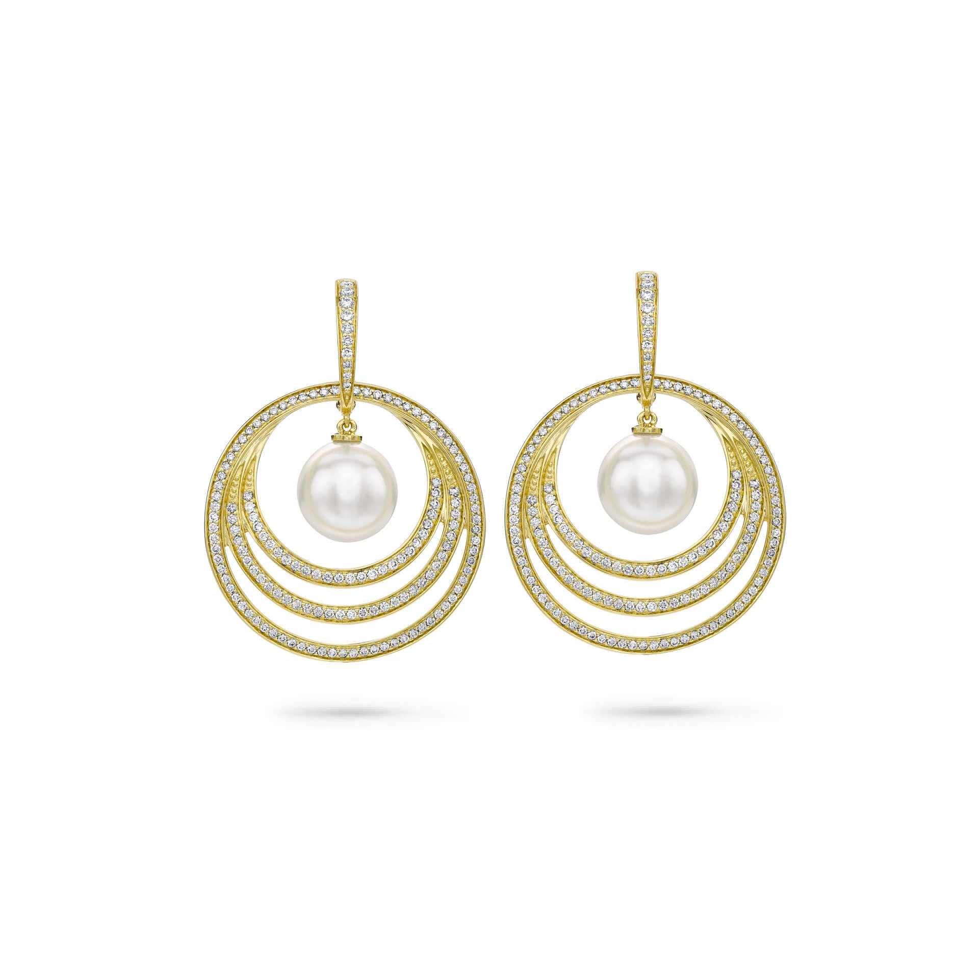 Roulette Diamond Pearl Yellow Gold Drop Earrings