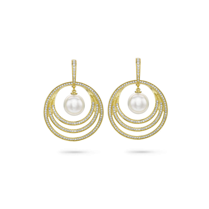 Roulette Diamond Pearl Yellow Gold Drop Earrings