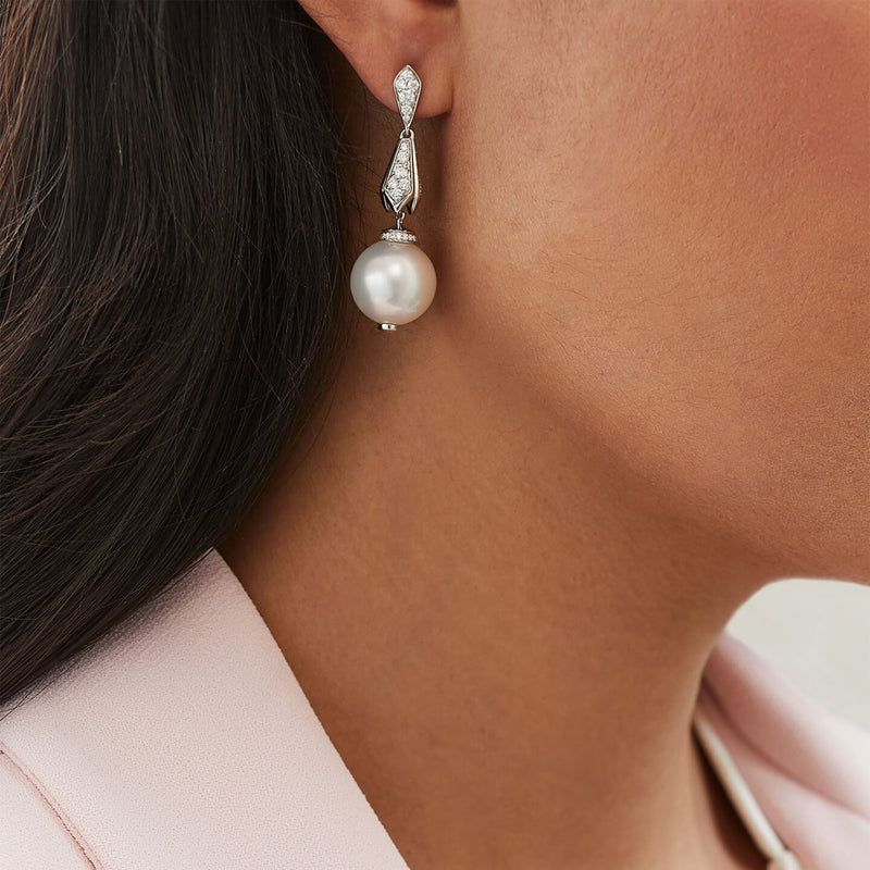 Secret Garden Pearl Diamond White Gold Drop Earrings
