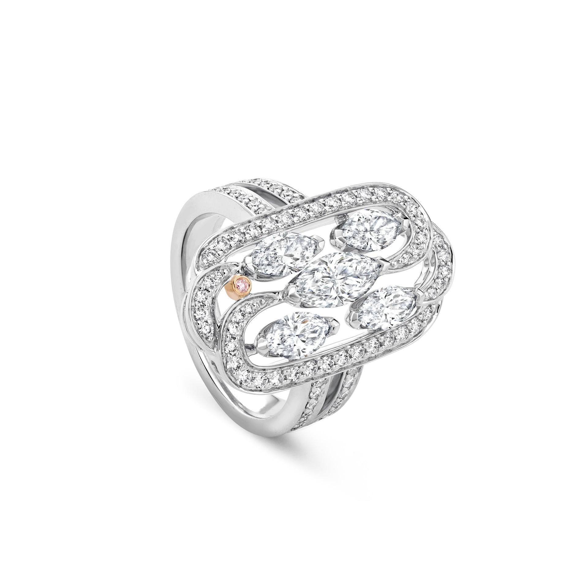 Secret Garden Platinum Marquise Pink Diamond Ring