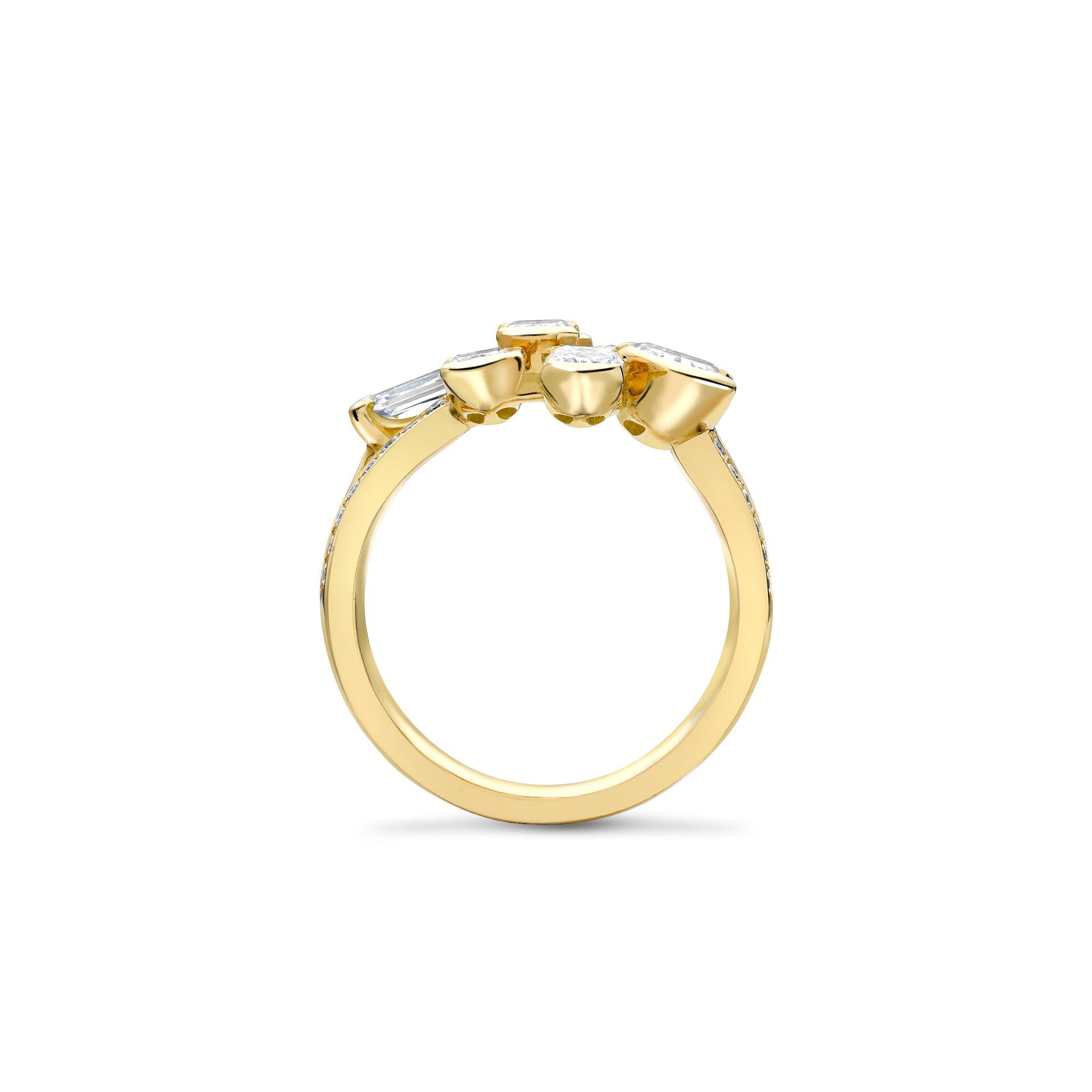 Classic Light Pillar Ashoka Diamond Yellow Gold Ring