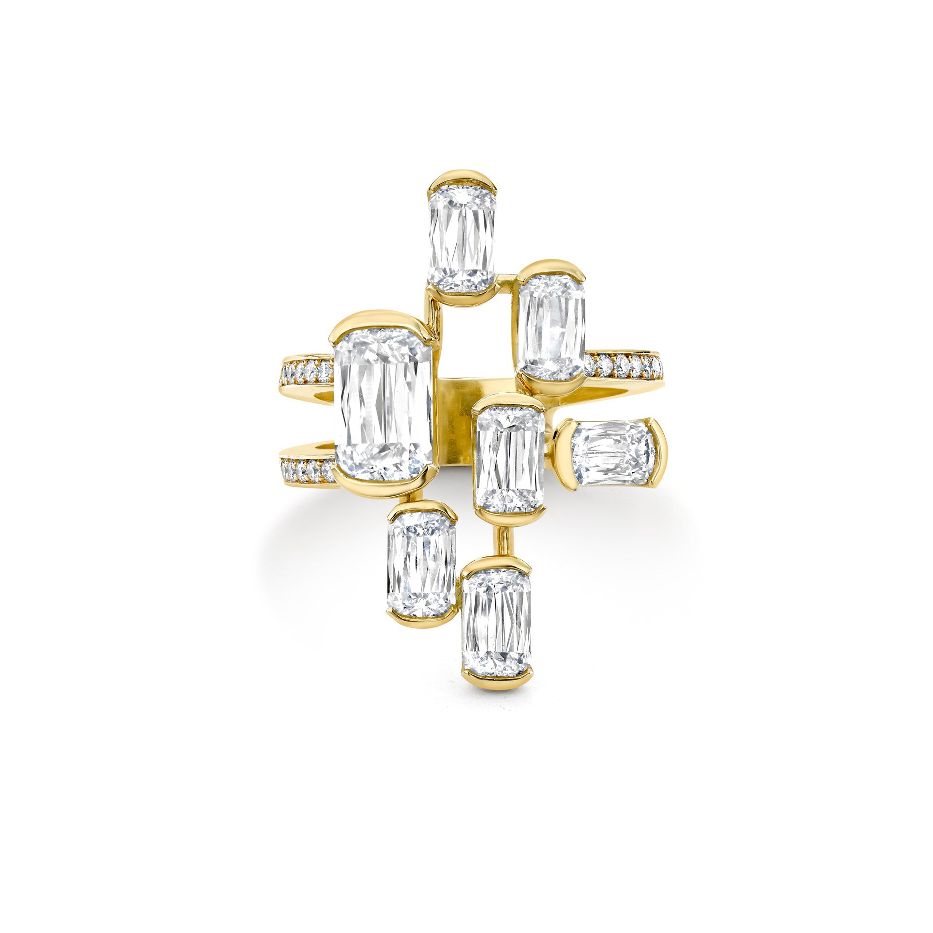 Classic Light Pillar Ashoka Diamond Yellow Gold Ring