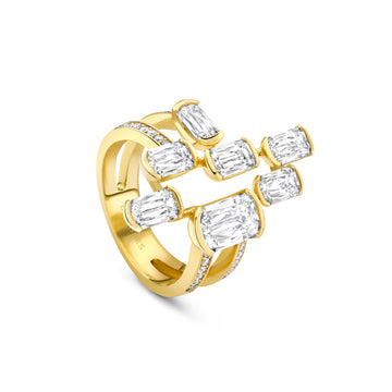 Classic Light Pillar Ashoka Diamond Yellow Gold Ring