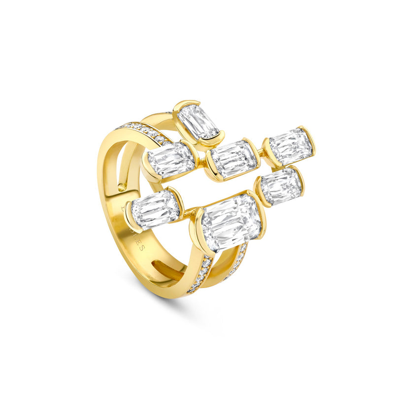 Classic Light Pillar Ashoka Diamond Yellow Gold Ring