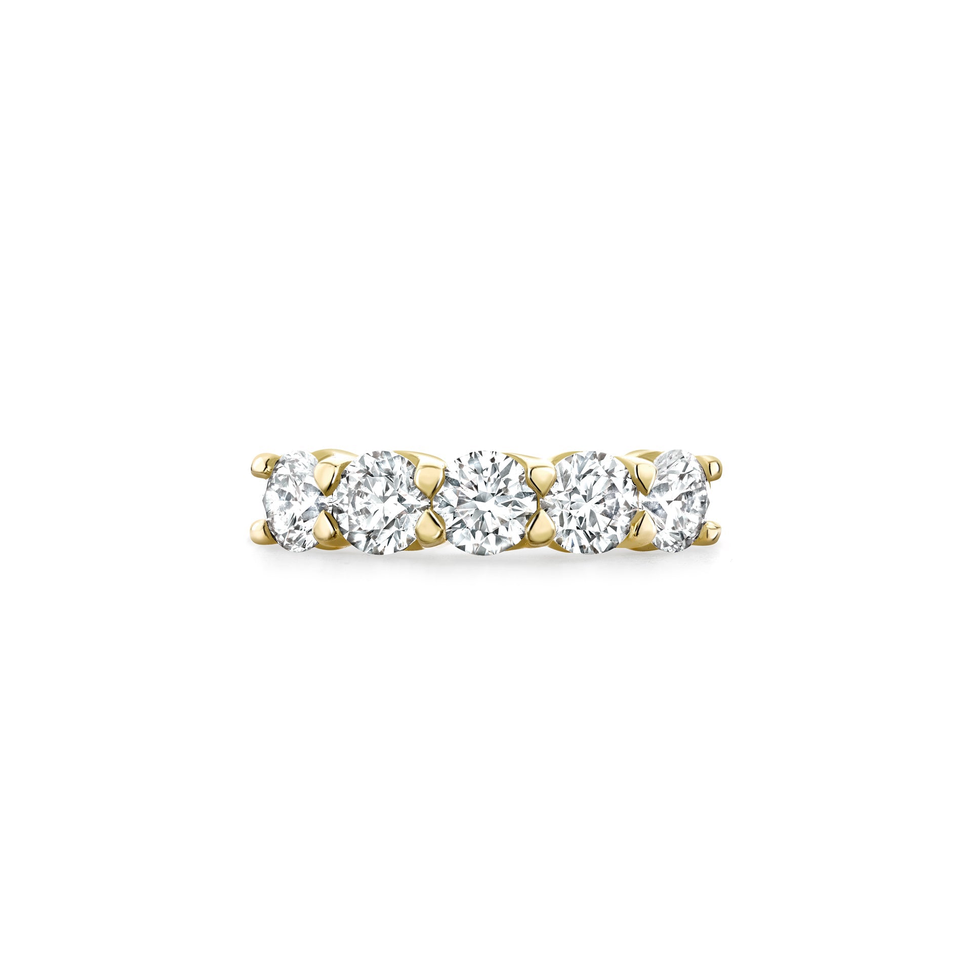 Classic Five Stone Round Brilliant Diamond Yellow Gold Ring