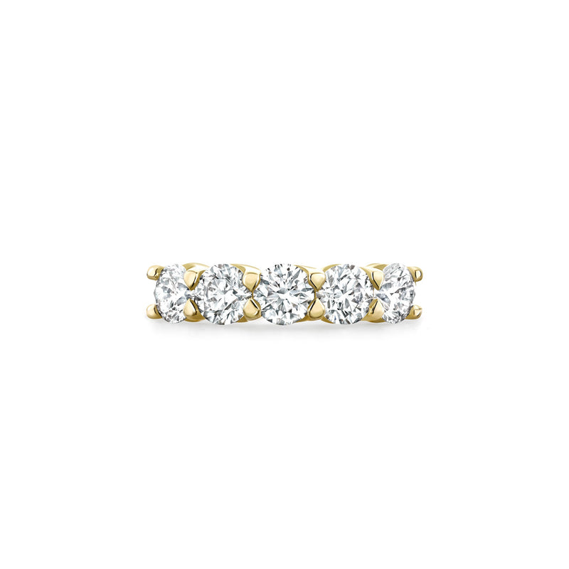 Classic Five Stone Round Brilliant Diamond Yellow Gold Ring