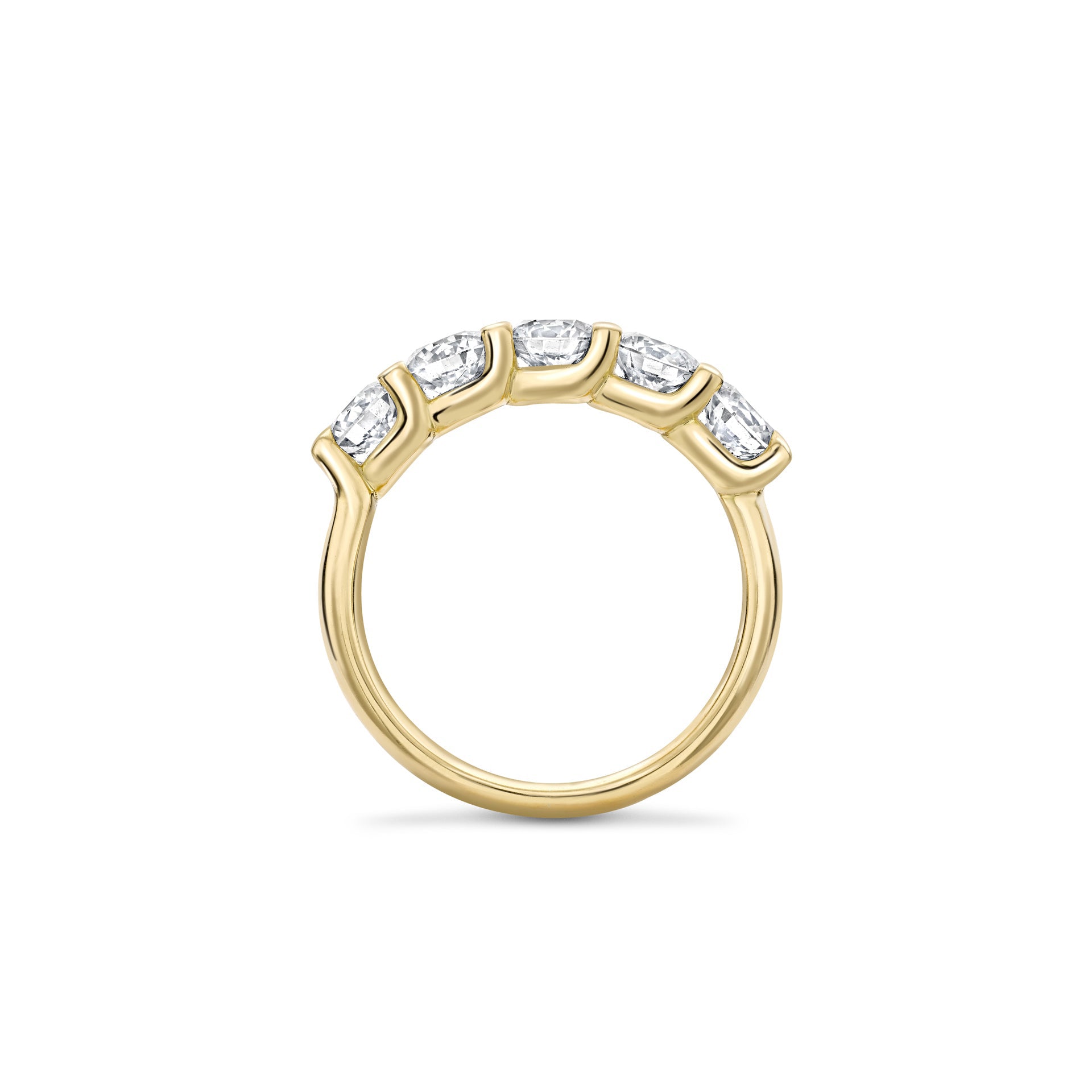 Classic Five Stone Round Brilliant Diamond Yellow Gold Ring