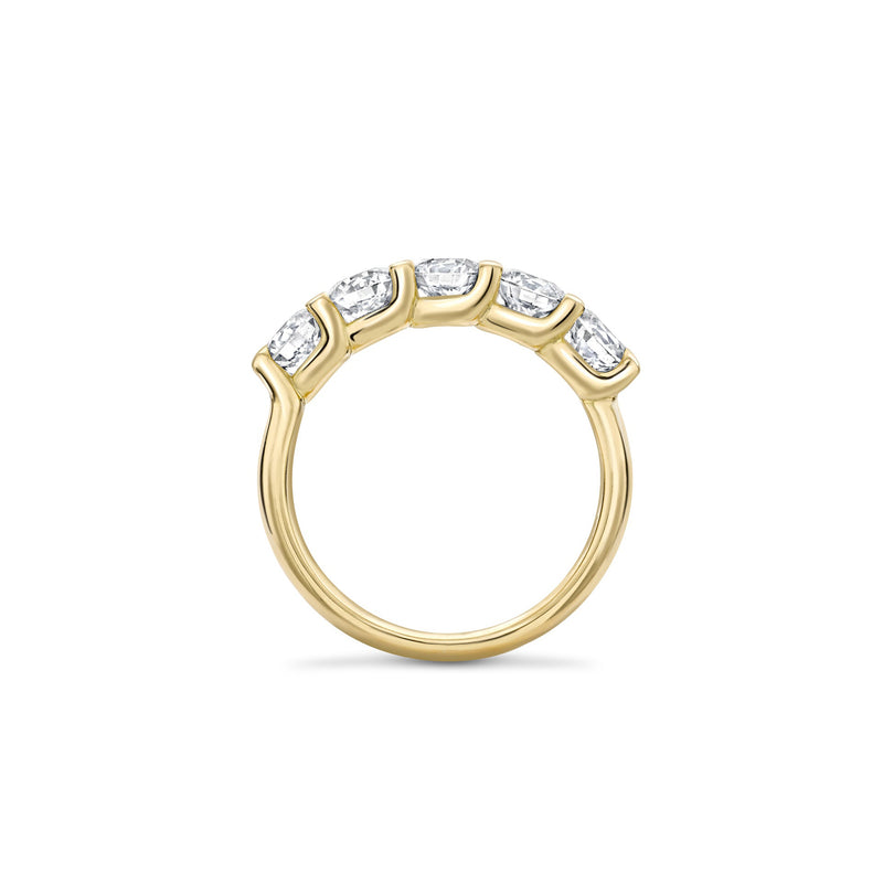 Classic Five Stone Round Brilliant Diamond Yellow Gold Ring