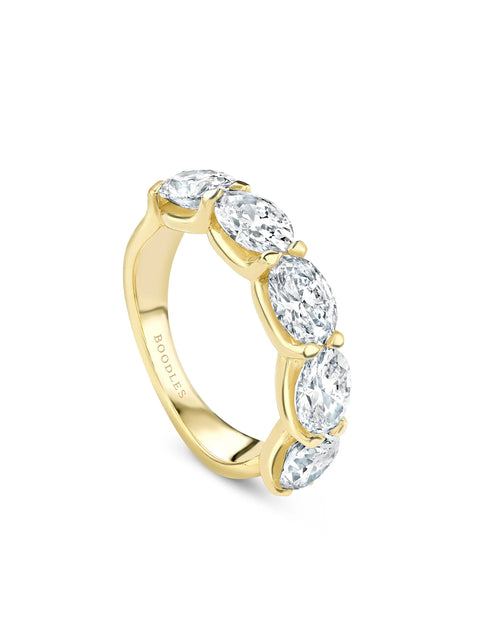 Classic Five Stone Oval Diamond Yellow Gold Ring
