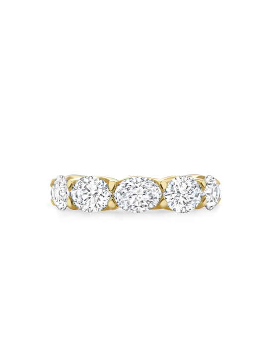 Classic Five Stone Oval Diamond Yellow Gold Ring