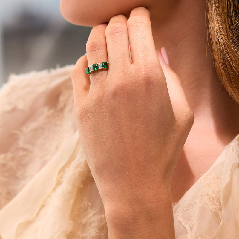 Classic Emerald and Ashoka Diamond Yellow Gold Eternity Ring