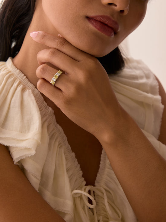 Classic Yellow and White Diamond Platinum Eternity Ring